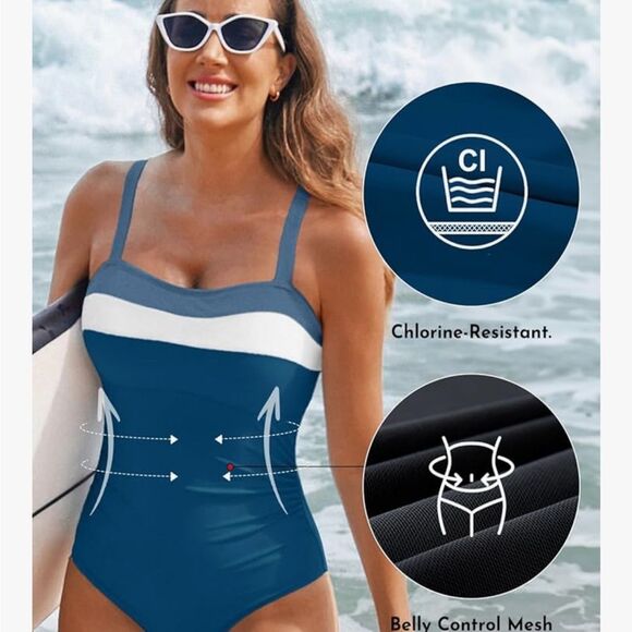SZ Med One Piece Swimsuit Women Athletic Bathing Suits Color Block Womens - Picture 3 of 4